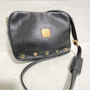 MCM Auth Black Leather Crossbody Bag